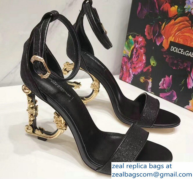 Dolce & Gabbana Baroque DG Heel 10.5cm Sandals Glitter Black 2019